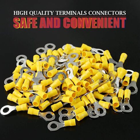100 قطعة من Hilitchi 12-10AWG أطراف معزولة بحلقة موصلات تجعيد الأسلاك الكهربائية (أصفر - M8) (أصفر - M8) in Saudi Arabia