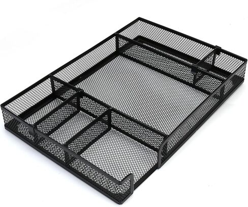 Desk Drawer Organizer Tray with Adjustable Compartments, 6 Grid Metal Mesh Drawer, Multi-use Desk Organizer Storage Box Set for Office,Home,School Supplies, 12.6X9X1.9 inch in Saudi Arabia