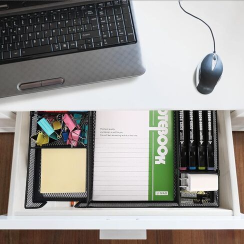 Desk Drawer Organizer Tray with Adjustable Compartments, 6 Grid Metal Mesh Drawer, Multi-use Desk Organizer Storage Box Set for Office,Home,School Supplies, 12.6X9X1.9 inch in Saudi Arabia