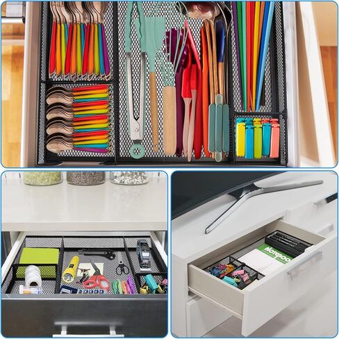 Desk Drawer Organizer Tray with Adjustable Compartments, 6 Grid Metal Mesh Drawer, Multi-use Desk Organizer Storage Box Set for Office,Home,School Supplies, 12.6X9X1.9 inch in Saudi Arabia
