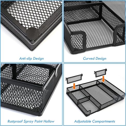 Desk Drawer Organizer Tray with Adjustable Compartments, 6 Grid Metal Mesh Drawer, Multi-use Desk Organizer Storage Box Set for Office,Home,School Supplies, 12.6X9X1.9 inch in Saudi Arabia