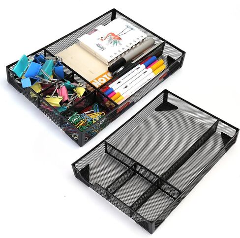 Desk Drawer Organizer Tray with Adjustable Compartments, 6 Grid Metal Mesh Drawer, Multi-use Desk Organizer Storage Box Set for Office,Home,School Supplies, 12.6X9X1.9 inch in Saudi Arabia