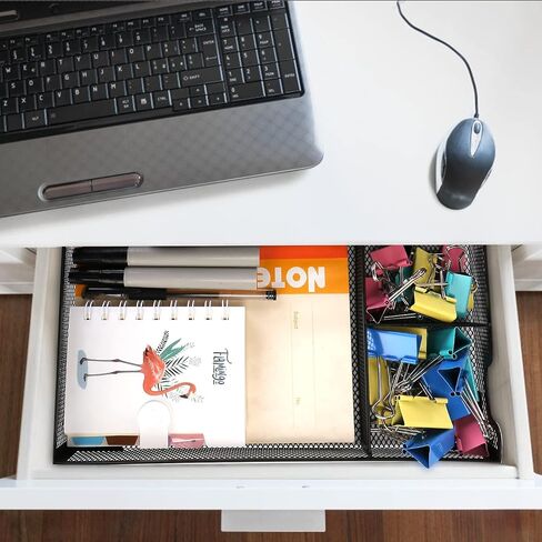 Desk Drawer Organizer Tray with Adjustable Compartments, 6 Grid Metal Mesh Drawer, Multi-use Desk Organizer Storage Box Set for Office,Home,School Supplies, 12.6X9X1.9 inch in Saudi Arabia