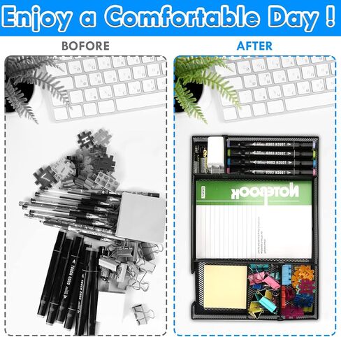 Desk Drawer Organizer Tray with Adjustable Compartments, 6 Grid Metal Mesh Drawer, Multi-use Desk Organizer Storage Box Set for Office,Home,School Supplies, 12.6X9X1.9 inch in Saudi Arabia