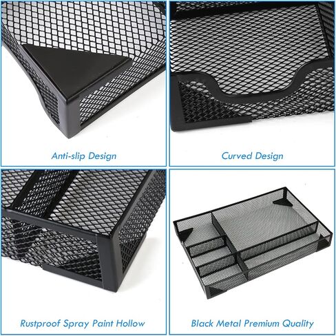 Desk Drawer Organizer Tray with Adjustable Compartments, 6 Grid Metal Mesh Drawer, Multi-use Desk Organizer Storage Box Set for Office,Home,School Supplies, 12.6X9X1.9 inch in Saudi Arabia