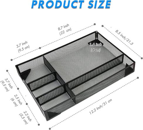Desk Drawer Organizer Tray with Adjustable Compartments, 6 Grid Metal Mesh Drawer, Multi-use Desk Organizer Storage Box Set for Office,Home,School Supplies, 12.6X9X1.9 inch in Saudi Arabia
