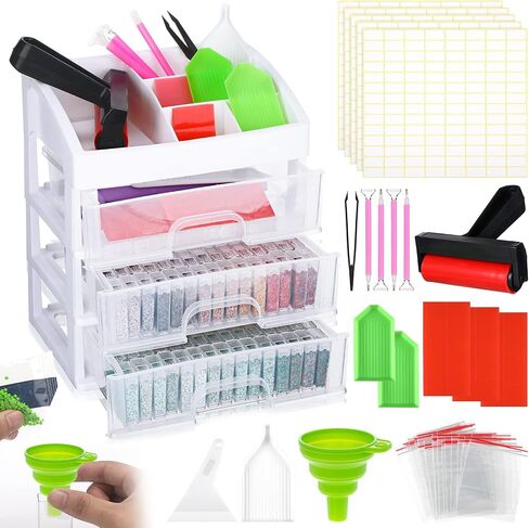 Diamond Painting Storage Containers Drawer with 150 Slots Diamond Painting Containers with Diamond Painting Accessories and Tools Clear Plastic Storage Box for DIY Diamond Craft Jewelry Bead Nail Pill in Saudi Arabia