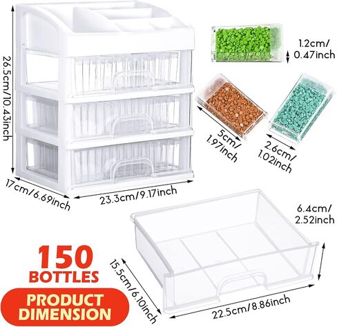 Diamond Painting Storage Containers Drawer with 150 Slots Diamond Painting Containers with Diamond Painting Accessories and Tools Clear Plastic Storage Box for DIY Diamond Craft Jewelry Bead Nail Pill in Saudi Arabia