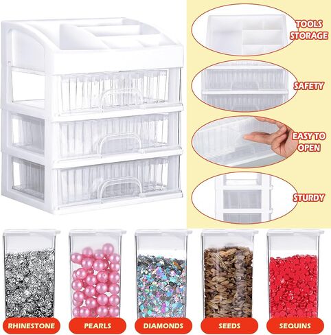 Diamond Painting Storage Containers Drawer with 150 Slots Diamond Painting Containers with Diamond Painting Accessories and Tools Clear Plastic Storage Box for DIY Diamond Craft Jewelry Bead Nail Pill in Saudi Arabia