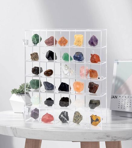 حافظة عرض صخرية شفافة صندوق تجميع أكريليك قابل للتعديل حافظة عرض كريستال معدنية رأس السهم أحجار تخزين المقتنيات حامل منظم أرفف عرض مع غطاء in Kuwait