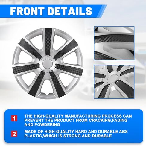 Hubcaps 16", Wheel Rim Cover Universal R16 Hub Caps, Snap On Car Pickup Truck SUV, Wheel Covers, Set of 4, 16-Inch, Silver & Mold Texture in Saudi Arabia