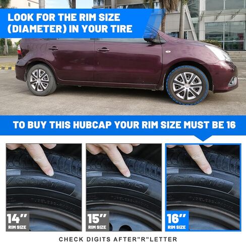 Hubcaps 16", Wheel Rim Cover Universal R16 Hub Caps, Snap On Car Pickup Truck SUV, Wheel Covers, Set of 4, 16-Inch, Silver & Mold Texture in Saudi Arabia