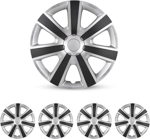 Hubcaps 16", Wheel Rim Cover Universal R16 Hub Caps, Snap On Car Pickup Truck SUV, Wheel Covers, Set of 4, 16-Inch, Silver & Mold Texture in Saudi Arabia