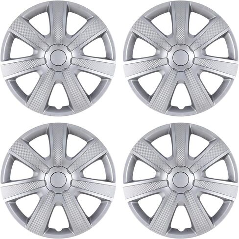 Hubcaps 16", Wheel Rim Cover Universal R16 Hub Caps, Snap On Car Pickup Truck SUV, Wheel Covers, Set of 4, 16-Inch, Silver & Mold Texture in Saudi Arabia