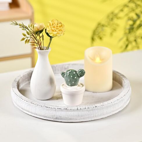 Decorative Serving Tray Wooden White Round Tray for Coffee Table Rustic Farmhouse Serving Platters for Home Decor Dining Room Table Entryway and Living Room Table in Kuwait