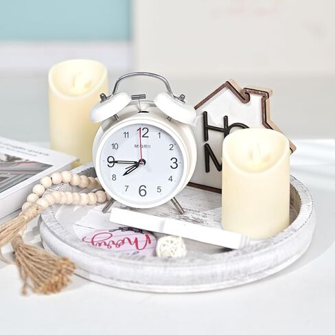 Decorative Serving Tray Wooden White Round Tray for Coffee Table Rustic Farmhouse Serving Platters for Home Decor Dining Room Table Entryway and Living Room Table in Kuwait