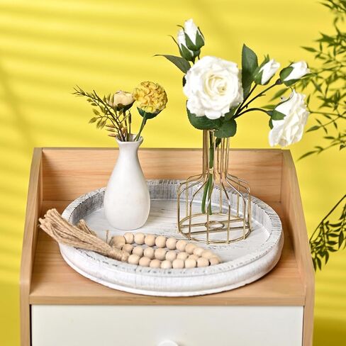 Decorative Serving Tray Wooden White Round Tray for Coffee Table Rustic Farmhouse Serving Platters for Home Decor Dining Room Table Entryway and Living Room Table in Kuwait