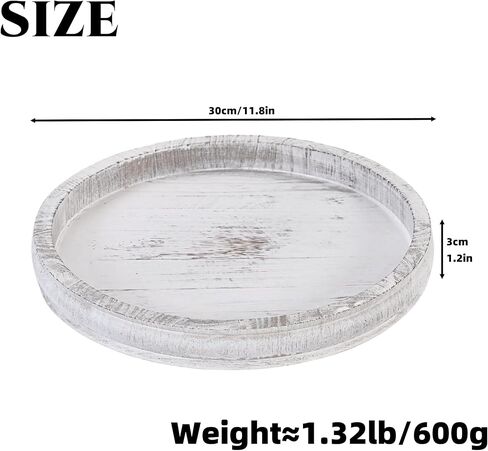 Decorative Serving Tray Wooden White Round Tray for Coffee Table Rustic Farmhouse Serving Platters for Home Decor Dining Room Table Entryway and Living Room Table in Kuwait