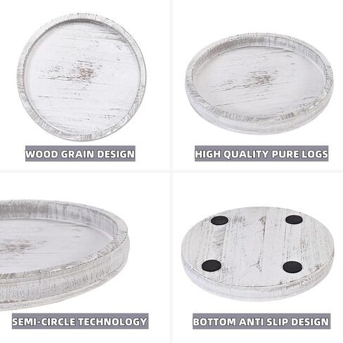 Decorative Serving Tray Wooden White Round Tray for Coffee Table Rustic Farmhouse Serving Platters for Home Decor Dining Room Table Entryway and Living Room Table in Kuwait