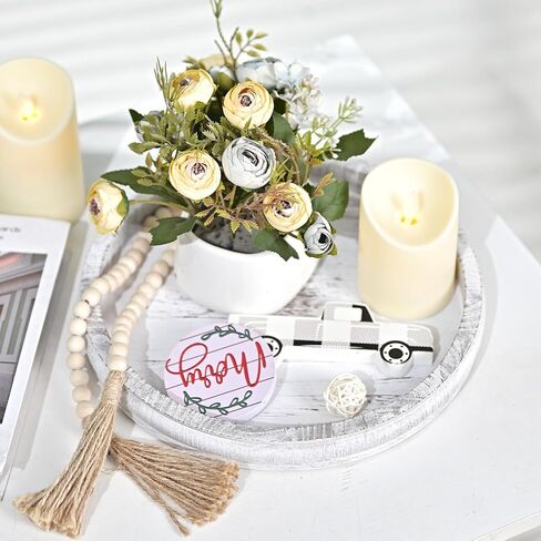 Decorative Serving Tray Wooden White Round Tray for Coffee Table Rustic Farmhouse Serving Platters for Home Decor Dining Room Table Entryway and Living Room Table in Kuwait