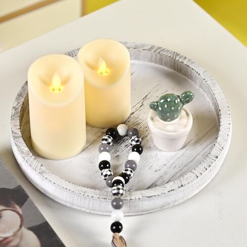 Decorative Serving Tray Wooden White Round Tray for Coffee Table Rustic Farmhouse Serving Platters for Home Decor Dining Room Table Entryway and Living Room Table in Kuwait