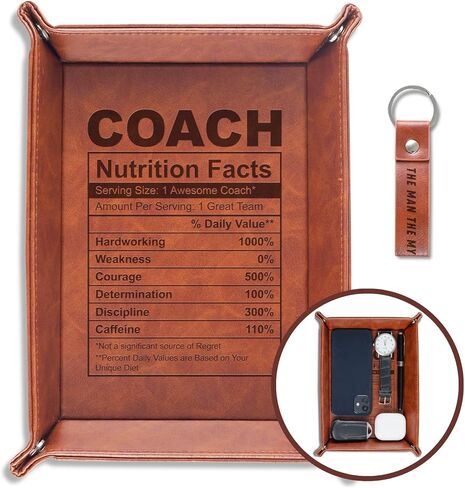 INNObeta Coach Gifts Valet Tray for Men, Desktop Storage Organizer PU Leather Bedside Tray Key Coin Holder for All Kinds of Coaches, Perfect for Birthday, Christmas - Fact in Saudi Arabia