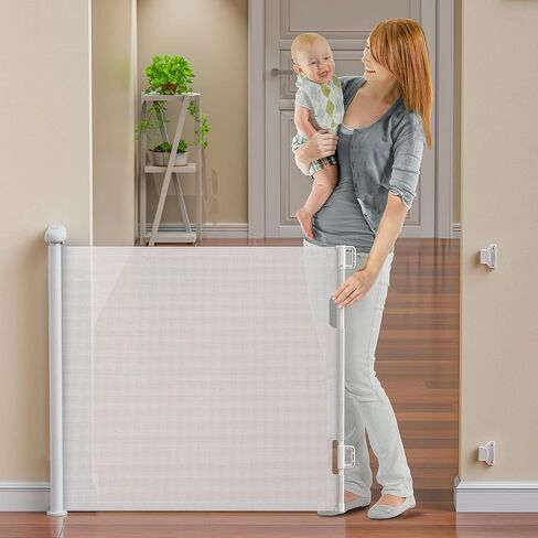 بوابات أطفال قابلة للسحب، بوابة أطفال BabyBond للسلالم بعرض إضافي 59 بوصة × 33 بوصة طول للأطفال أو الحيوانات الأليفة في الأماكن المغلقة أو الهواء الطلق، بوابات للكلاب للمداخل والسلالم والممرات (33 * 59 بوصة، أبيض ومثقاب) in Kuwait