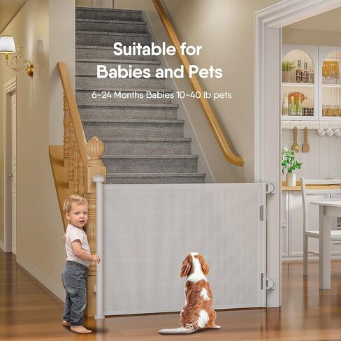 بوابات أطفال قابلة للسحب، بوابة أطفال BabyBond للسلالم بعرض إضافي 59 بوصة × 33 بوصة طول للأطفال أو الحيوانات الأليفة في الأماكن المغلقة أو الهواء الطلق، بوابات للكلاب للمداخل والسلالم والممرات (33 * 59 بوصة، أبيض ومثقاب) in Kuwait
