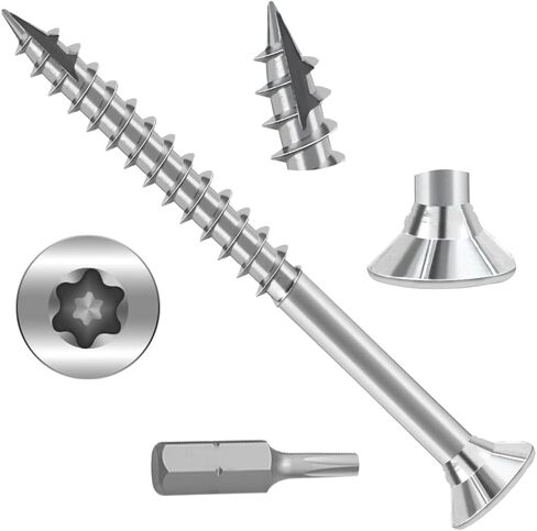 براغي خشبية #6 × 1-1/2 بوصة براغي سطح محرك توركس ستار برأس مسطح M3.5 × 40 غاطسة T10 قطع خيط ذاتي التنصت 200 قطعة من الصلب الكربوني المجلفن، (صندوق صغير) in Kuwait