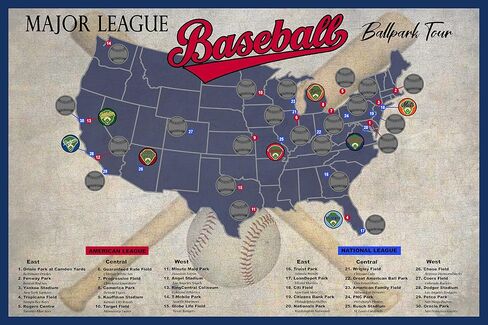 Pro Baseball Stadium Scratch Off Map; Ballpark Stadium Bucket List Poster; Baseball Stadium Travel Poster; Baseball Gift; Baseball Fan Gift in Saudi Arabia