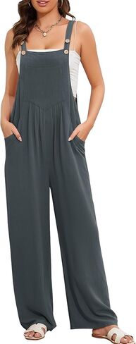 Flygo Overalls for Women Cotton Linen Bib Overalls Loose Fit Wide Leg Jumpsuits Casual 2024 Summer Rompers in Saudi Arabia