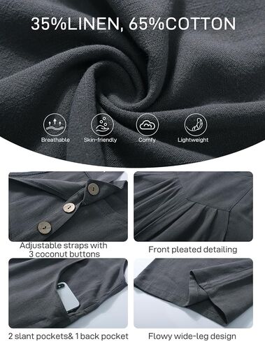 Flygo Overalls for Women Cotton Linen Bib Overalls Loose Fit Wide Leg Jumpsuits Casual 2024 Summer Rompers in Saudi Arabia
