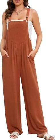 Flygo Overalls for Women Cotton Linen Bib Overalls Loose Fit Wide Leg Jumpsuits Casual 2024 Summer Rompers in Saudi Arabia