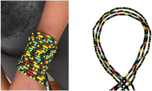 خرز الخصر الأفريقي Ahiastring - مقاس كبير، غير باهت، خرز مصنوع يدويًا من غانا - 3 عبوات 48 بوصة - مثالي لفقدان الوزن وتزيين الجسم in Saudi Arabia