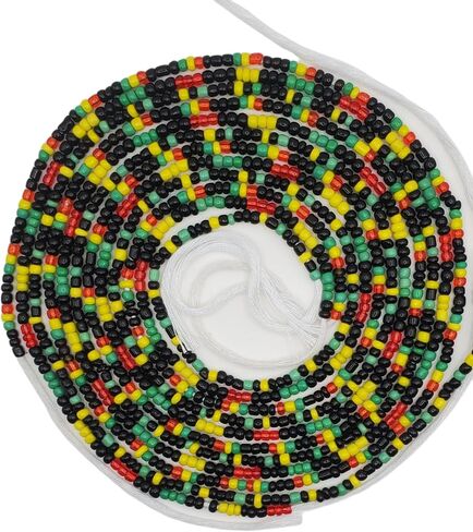 خرز الخصر الأفريقي Ahiastring - مقاس كبير، غير باهت، خرز مصنوع يدويًا من غانا - 3 عبوات 48 بوصة - مثالي لفقدان الوزن وتزيين الجسم in Saudi Arabia