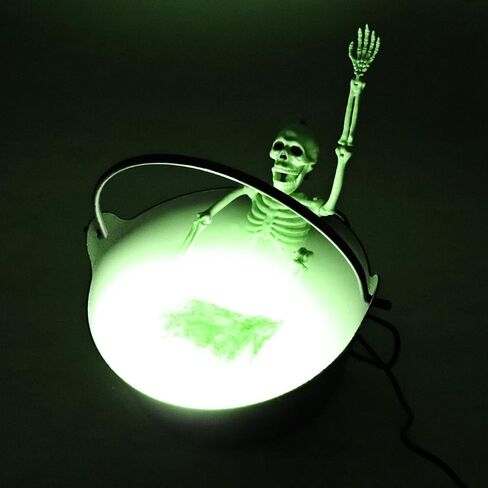 Fogging Black 9" Witch Cauldron with Skeleton Sauna and Green Fogger (w/Multi-Color Options) Great for Halloween Decor, Trick or Treat Candy Bucket - Kettle Includes Handle - 9 Inch Wide in Saudi Arabia