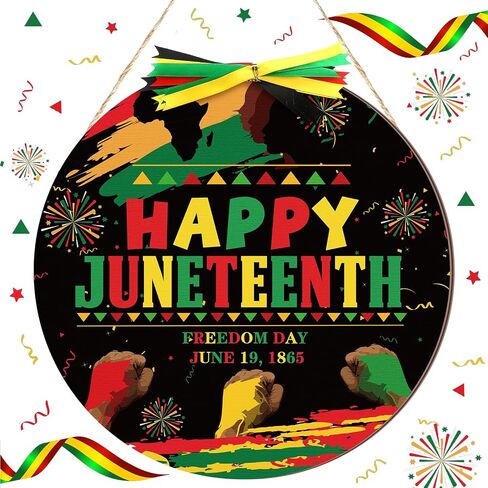 بواو سعيد Juneteenth يوم الحرية علامة الباب يوم الحرية الأمريكية الأفريقية شنقا ديكور الباب علامة خشبية باب الزينة الباب شماعات للخارجية مزرعة الشرفة الباب الأمامي (1865) in Kuwait