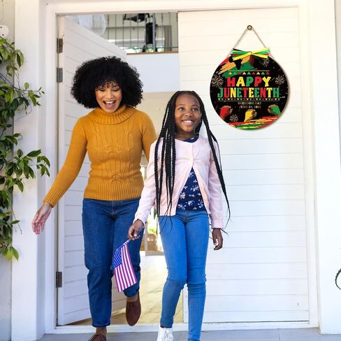 بواو سعيد Juneteenth يوم الحرية علامة الباب يوم الحرية الأمريكية الأفريقية شنقا ديكور الباب علامة خشبية باب الزينة الباب شماعات للخارجية مزرعة الشرفة الباب الأمامي (1865) in Kuwait