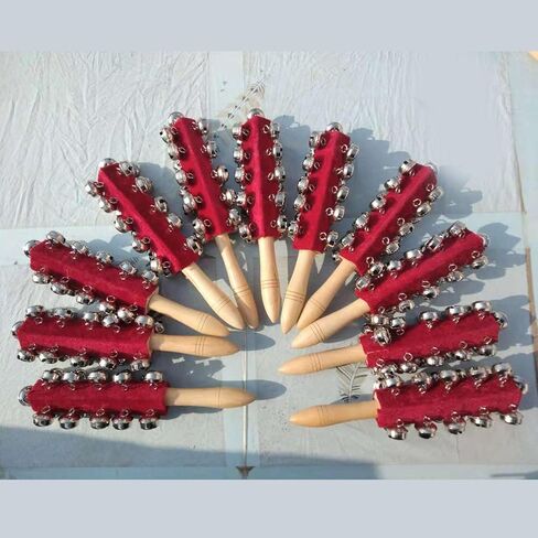 Christmas Hand Jingle Bells, Wooden Hand Sleigh Bells Jingle Shaker Bells, Handhold Bell Rattles Musical Bell Instruments Handheld Bells Holiday Christmas Decor (Red) in Saudi Arabia