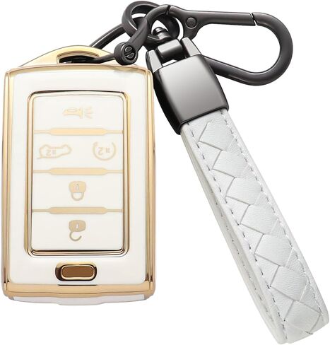 لغطاء Jeep Key Fob مع سلسلة مفاتيح ممتازة من مادة TPU حماية شاملة متوافقة مع Jeep Grand Cherokee L Grand Wagoneer 2021 2022 2023 2024 (5 أزرار، B أبيض) in Kuwait