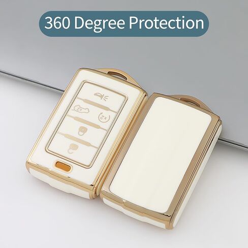 لغطاء Jeep Key Fob مع سلسلة مفاتيح ممتازة من مادة TPU حماية شاملة متوافقة مع Jeep Grand Cherokee L Grand Wagoneer 2021 2022 2023 2024 (5 أزرار، B أبيض) in Kuwait