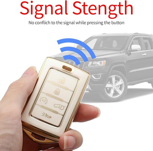 لغطاء Jeep Key Fob مع سلسلة مفاتيح ممتازة من مادة TPU حماية شاملة متوافقة مع Jeep Grand Cherokee L Grand Wagoneer 2021 2022 2023 2024 (5 أزرار، B أبيض) in Kuwait