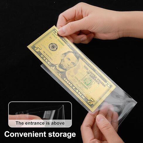 100 Pieces Dollar Bill Sleeves, Money Sleeves for Cash Clear Paper Money Holder Currency Sleeves Protector Bag Money Saving Envelopes Coin Holders for Collectors (6.3x2.9Inch) in Saudi Arabia