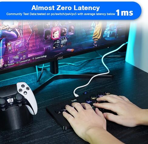BITFUNX Gaming Keypad, Arcade Stick 14Keys All-Button Leverless Controller - Supports SOCD & Hot Swap, Arcade Controller Street Fight for PC/PS3/PS4/PS5/Switch/Steam with Custom RGB & TURBO in Saudi Arabia