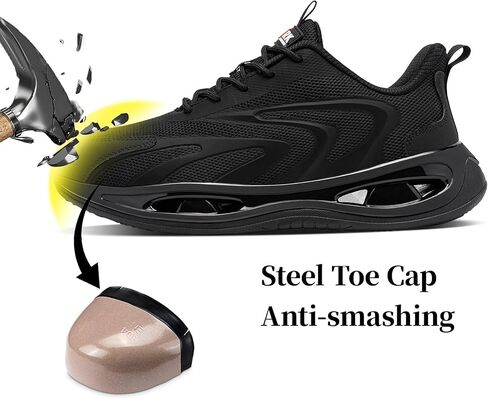 أحذية LARNMERN ذات مقدمة فولاذية واسعة للرجال أحذية رياضية للعمل خفيفة الوزن وآمنة ومريحة، أحذية تنس غير قابلة للتدمير وقابلة للتنفس (10.5 للرجال، أسود) in Kuwait