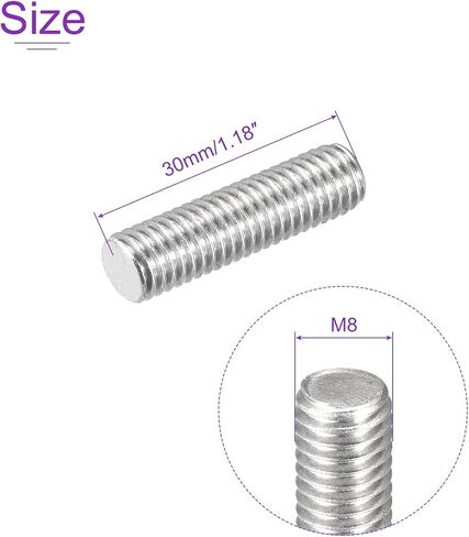 DMiotech 20 Pack M8 x 30mm Fully Threaded Rod 304 Stainless Steel Right Hand Threads Rod Bar Studs Clamps and U-Bolts in Saudi Arabia