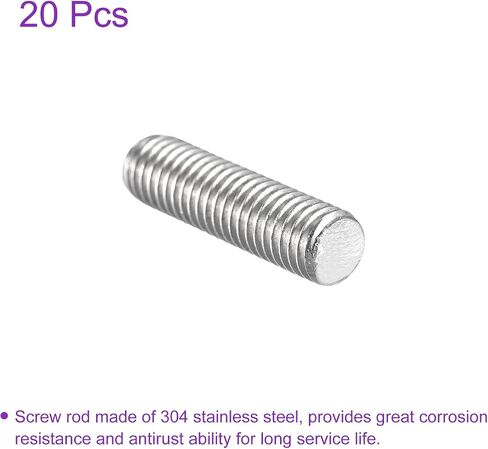 DMiotech 20 Pack M8 x 30mm Fully Threaded Rod 304 Stainless Steel Right Hand Threads Rod Bar Studs Clamps and U-Bolts in Saudi Arabia