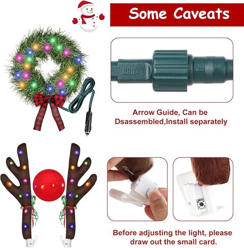 إكليل عيد الميلاد ومجموعة سيارات الرنة - إضاءة إكليل 12 فولت لتزيين السيارة، رودولف الرنة القوي مع مصابيح LED، أجراس جلجل، مجموعات سيارات الرنة لأي ديكورات مركبة in Kuwait