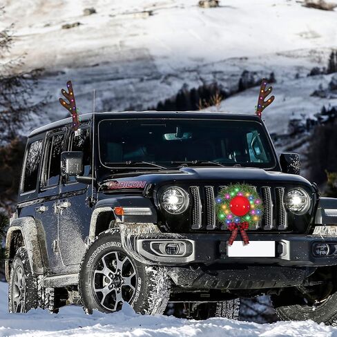 إكليل عيد الميلاد ومجموعة سيارات الرنة - إضاءة إكليل 12 فولت لتزيين السيارة، رودولف الرنة القوي مع مصابيح LED، أجراس جلجل، مجموعات سيارات الرنة لأي ديكورات مركبة in Kuwait