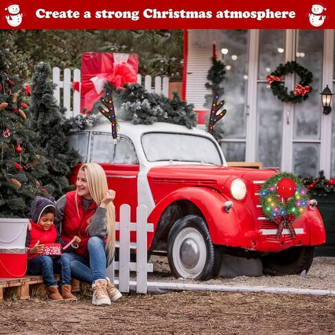 إكليل عيد الميلاد ومجموعة سيارات الرنة - إضاءة إكليل 12 فولت لتزيين السيارة، رودولف الرنة القوي مع مصابيح LED، أجراس جلجل، مجموعات سيارات الرنة لأي ديكورات مركبة in Kuwait